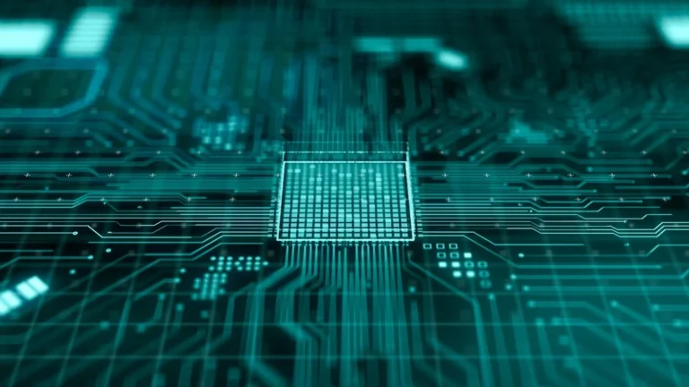 Sirkuit digital futuristik dengan aliran data cepat untuk tools SEM.