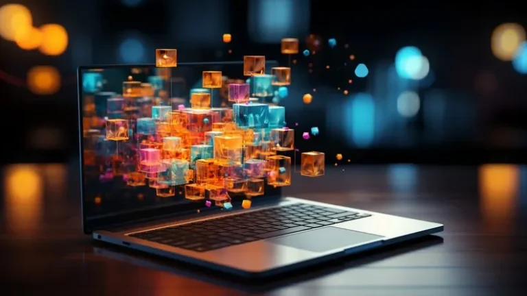 Website AI, laptop, teknologi, digital, inovasi, data, futuristik, visual.